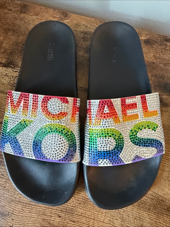Michael Kors Shoes - Michael Kors Slides with Rainbow Crystal Logo